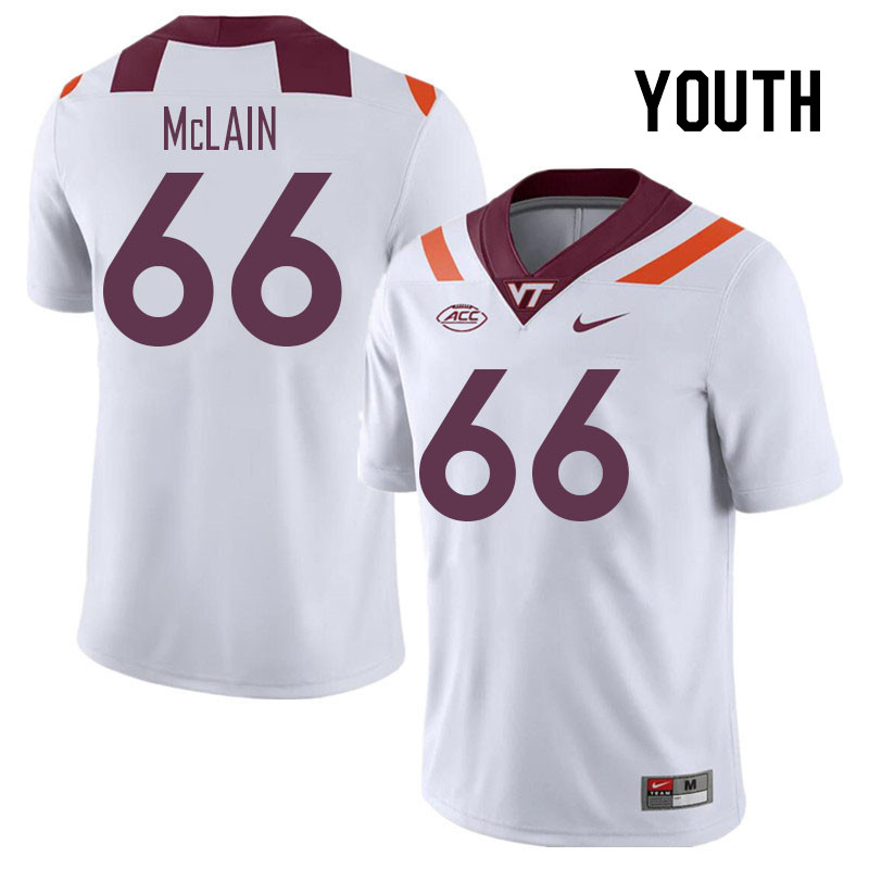 Youth #66 Hunter McLain Virginia Tech Hokies College Football Jerseys Stitched Sale-White